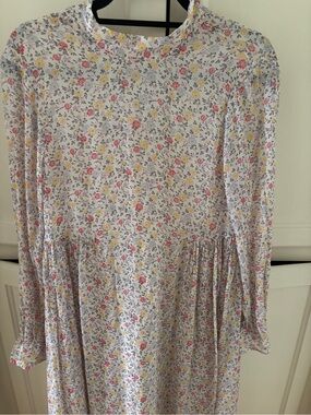 Ganni Cream Floral High-Neck Long Sleeve Midi Dress
